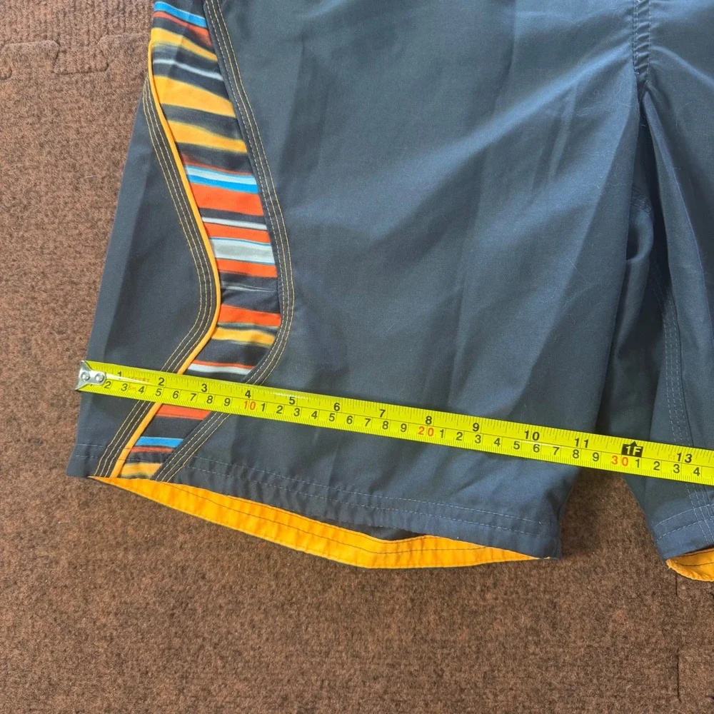 Nike Mens Swim Trunks Small Black Orange Striped Board Shorts Mesh Lined A+ beac